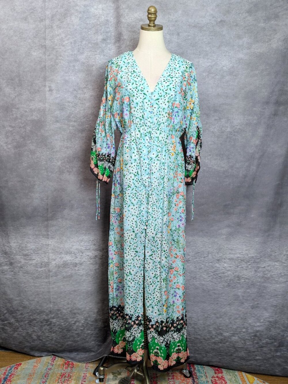 NWT Alice + Olivia Arlinda Maxi Dress 6 Blue Silk cotton Boho Floral Vacation
